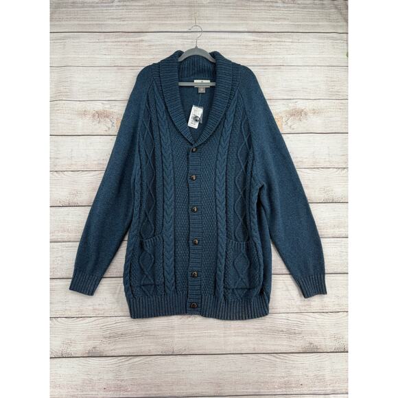 Oak Hill Cable Knit Button Down Cardigan Sweater Mens 2XL Heathered Blue NEW - Picture 1 of 7